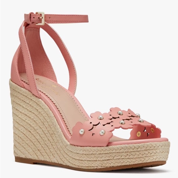 ♠️Kate Spade Daisy Pearl Espadrilles, Peachy Rose NIB - Picture 2 of 6